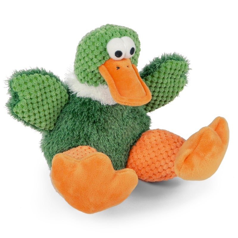 goDog Checkers Sitting Duck Squeaky Plush Dog Toy, Chew Guard Technology - Green, Large - Image 3